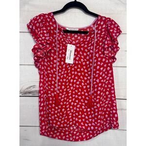 Joy Joy Top NWT Size S Red with Pink Hearts Tassels